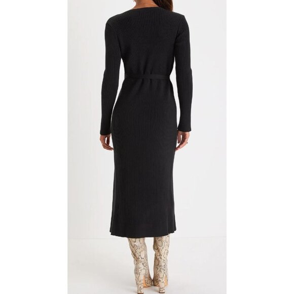 Lulus Ribbed Surplice Wrap Midi Sweater Dress Duster Cardigan Black Large NEW - Picture 8 of 8
